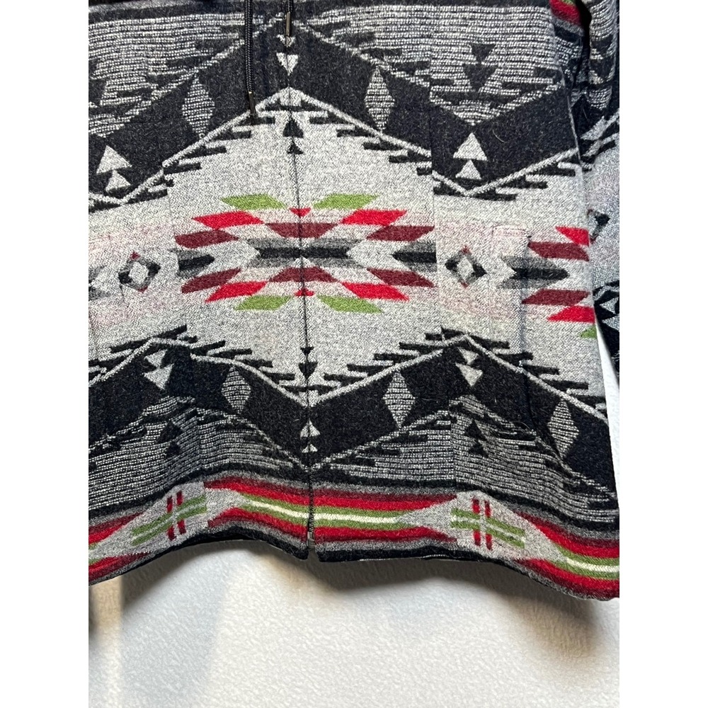 Pendleton Womens Wool Hooded Jacket Southwestern Aztec Zip Up M Grey Black Red - Picture 12 of 13